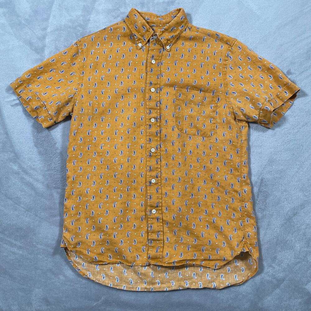 Beams Shirt Mens Small Yellow Paisley Breathable Casual Preppy Japan Classic
